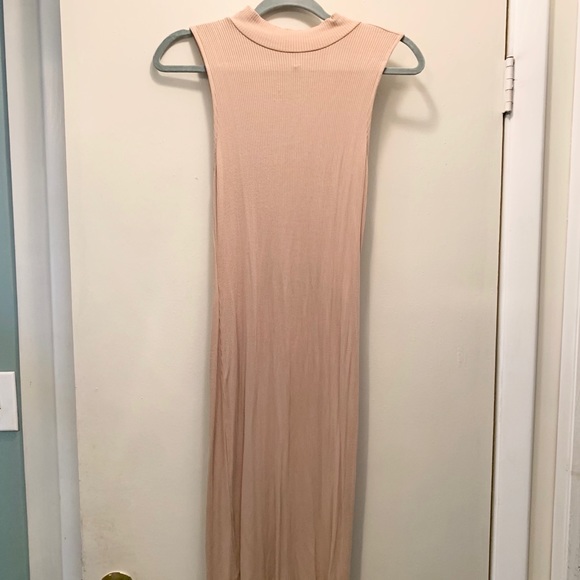 Midi Tan Dress Shin Length Ribbed BodyCon - Picture 2 of 5